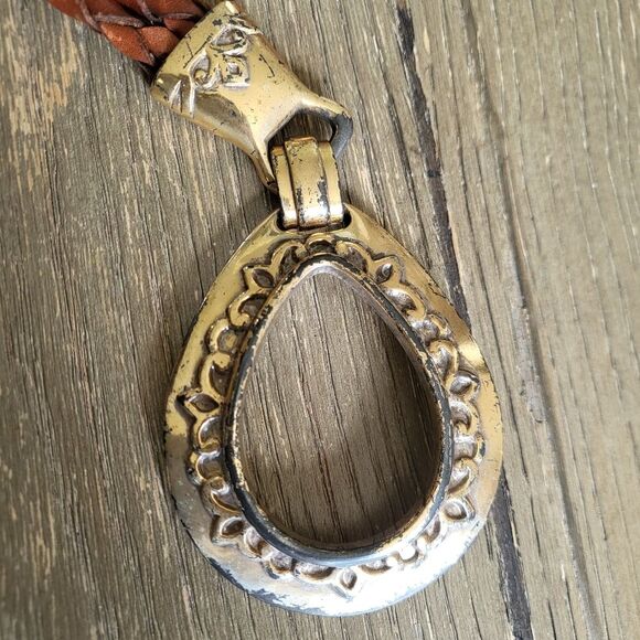 Vintage 90s Belt Leather Braided Tie Ornate Silver Buckle Brown 49\'L Bolero main image 6